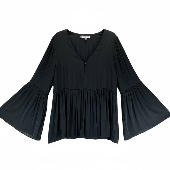 Jennifer Lopez JLO Black Flowy Peplum Blouse Bell Sleeve XXL Dark Romantic - Picture 2 of 10